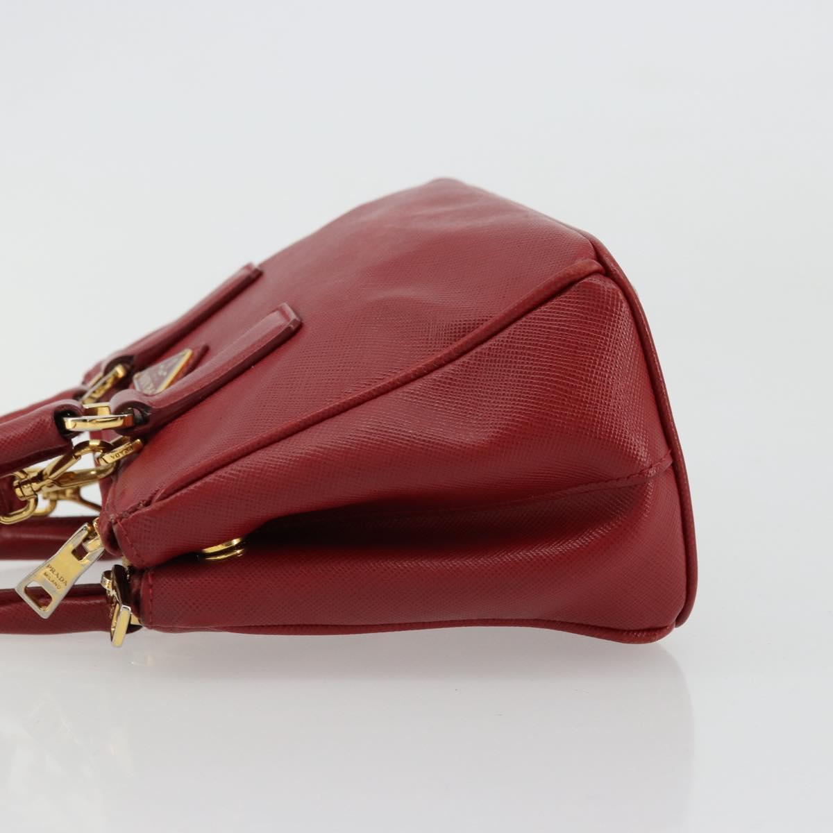 PRADA Hand Bag Safiano leather 2way Red Gold Auth 179933