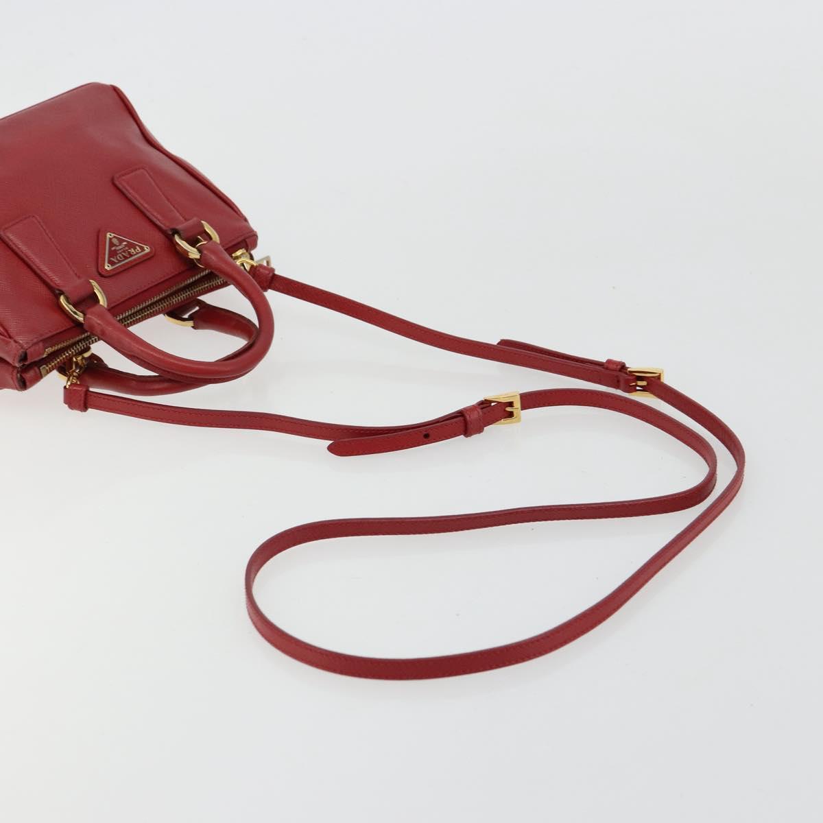 PRADA Hand Bag Safiano leather 2way Red Gold Auth 179933