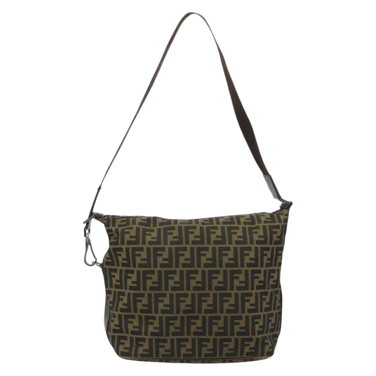 FENDI Zucca Canvas Shoulder Bag Black Brown Auth 179934A