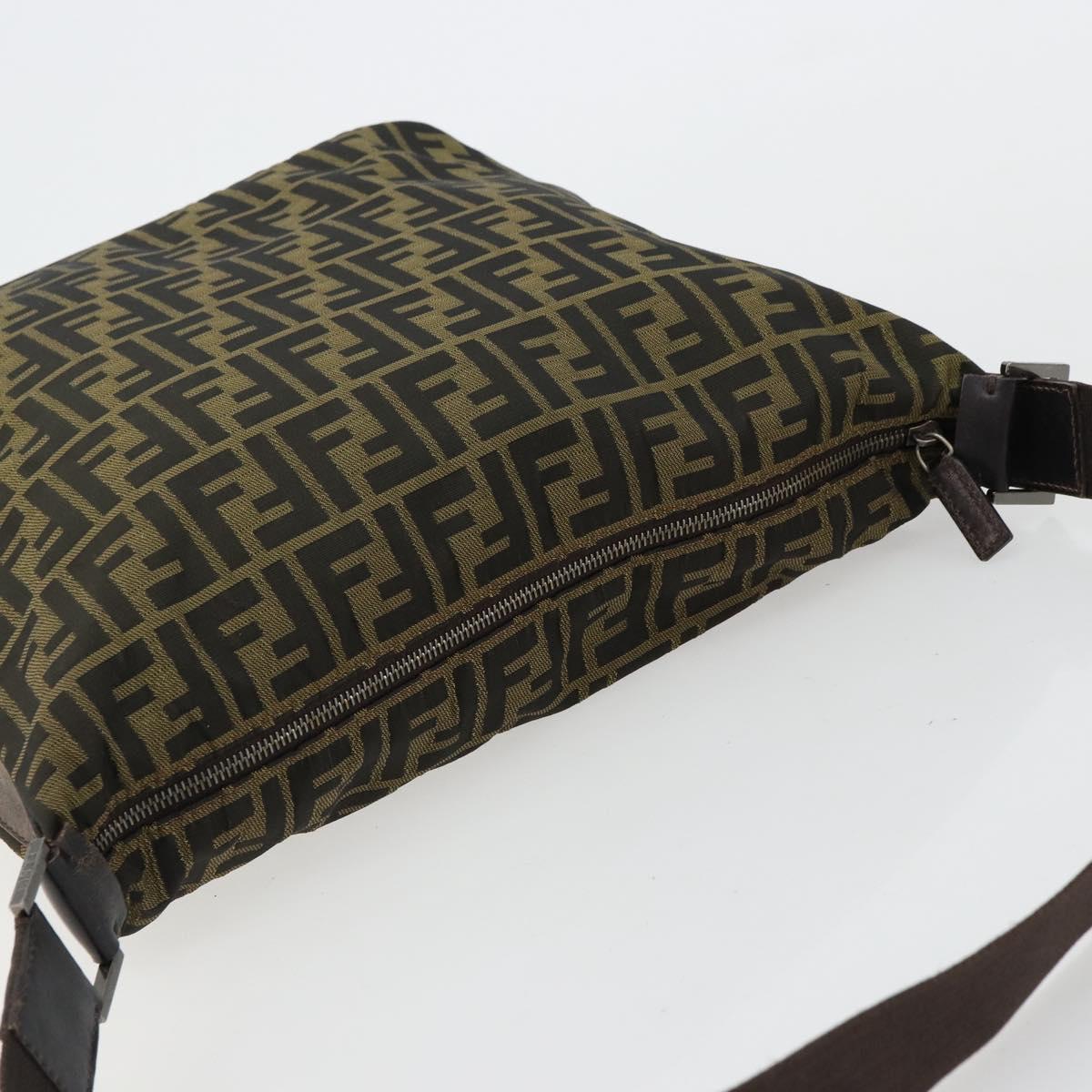 FENDI Zucca Canvas Shoulder Bag Black Brown Auth 179934A