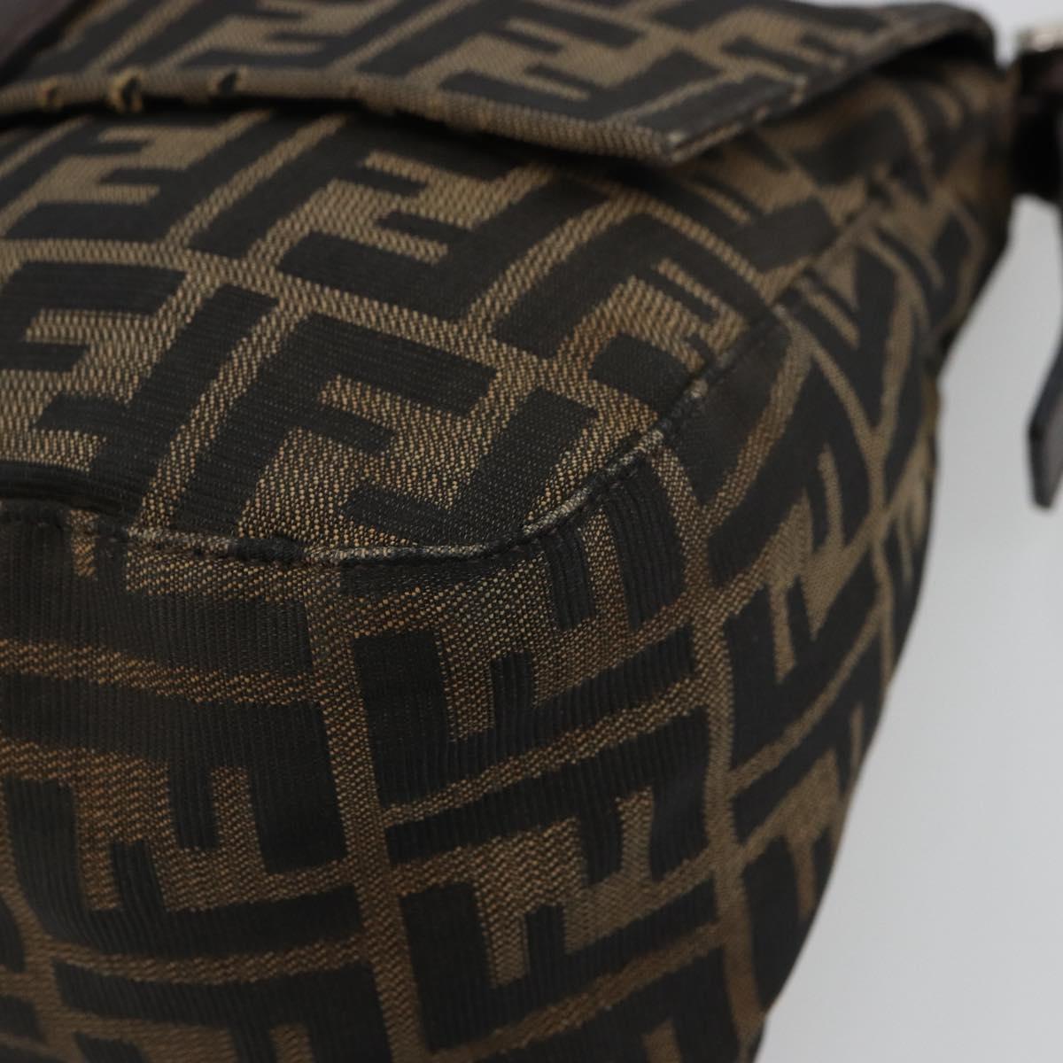 FENDI Zucca Canvas Mamma Baguette Shoulder Bag Black Brown Auth 179939A