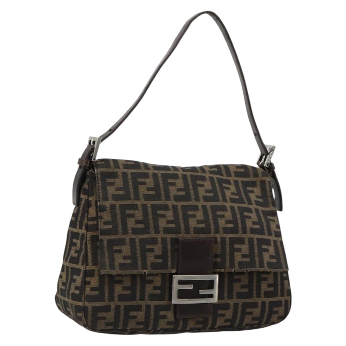 FENDI Zucca Canvas Mamma Baguette Shoulder Bag Black Brown Auth 179939A