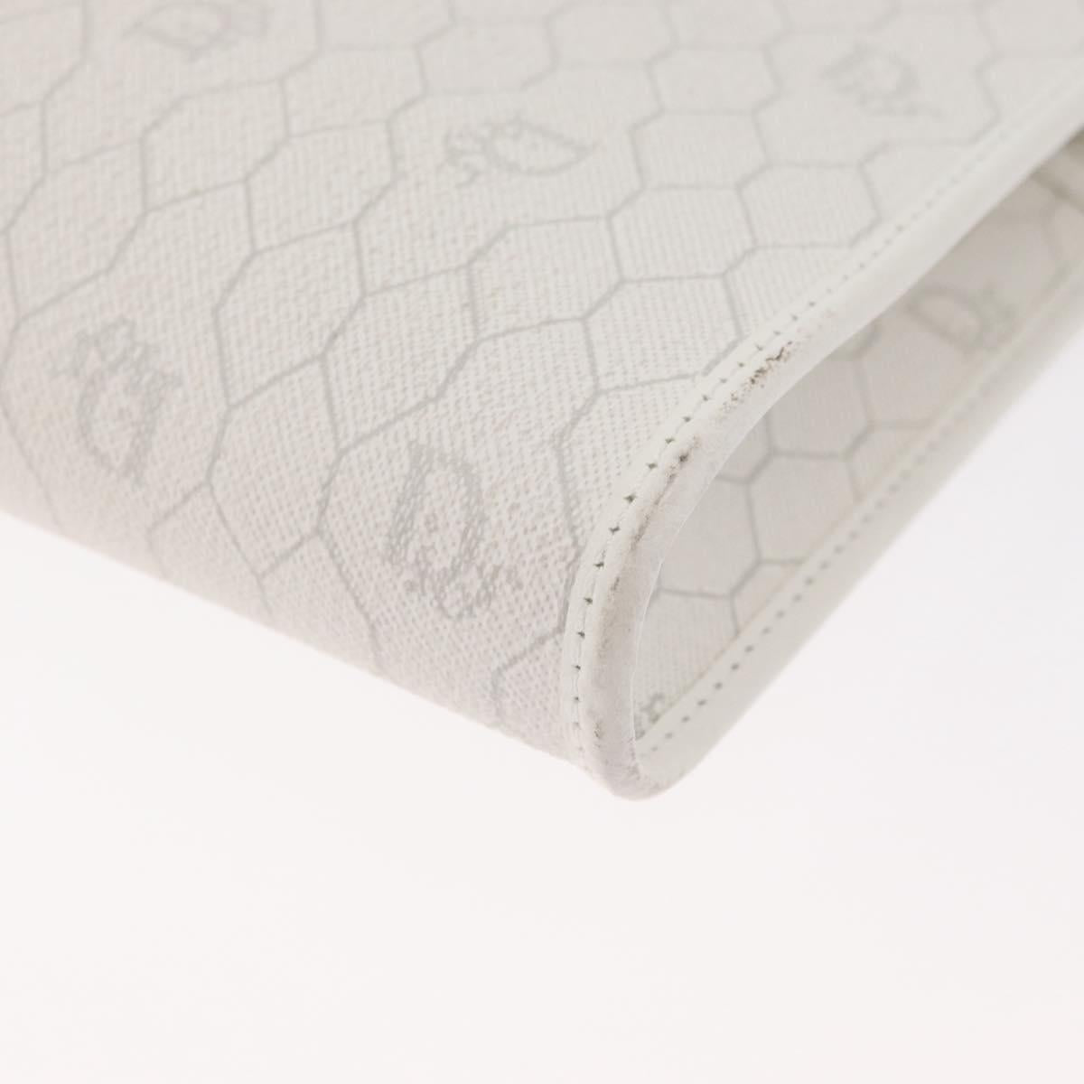 Christian Dior Honeycomb Canvas Shoulder Bag PVC White Gold Auth 179940A