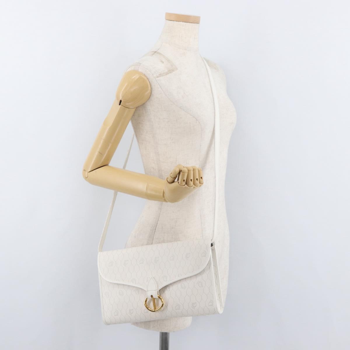 Christian Dior Honeycomb Canvas Shoulder Bag PVC White Gold Auth 179940A