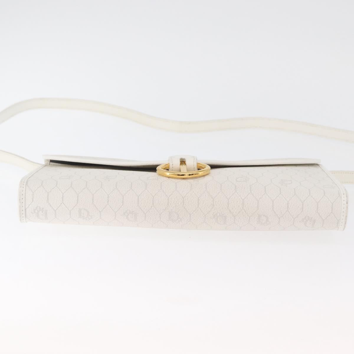 Christian Dior Honeycomb Canvas Shoulder Bag PVC White Gold Auth 179940A