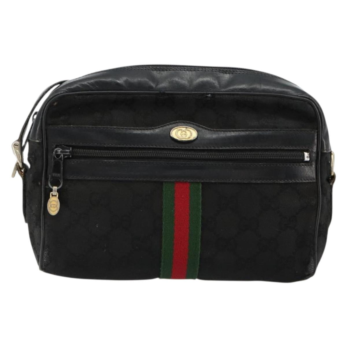 GUCCI GG Canvas Web Sherry Line Bag Black Gold Red 67 01 5654 Auth 179945
