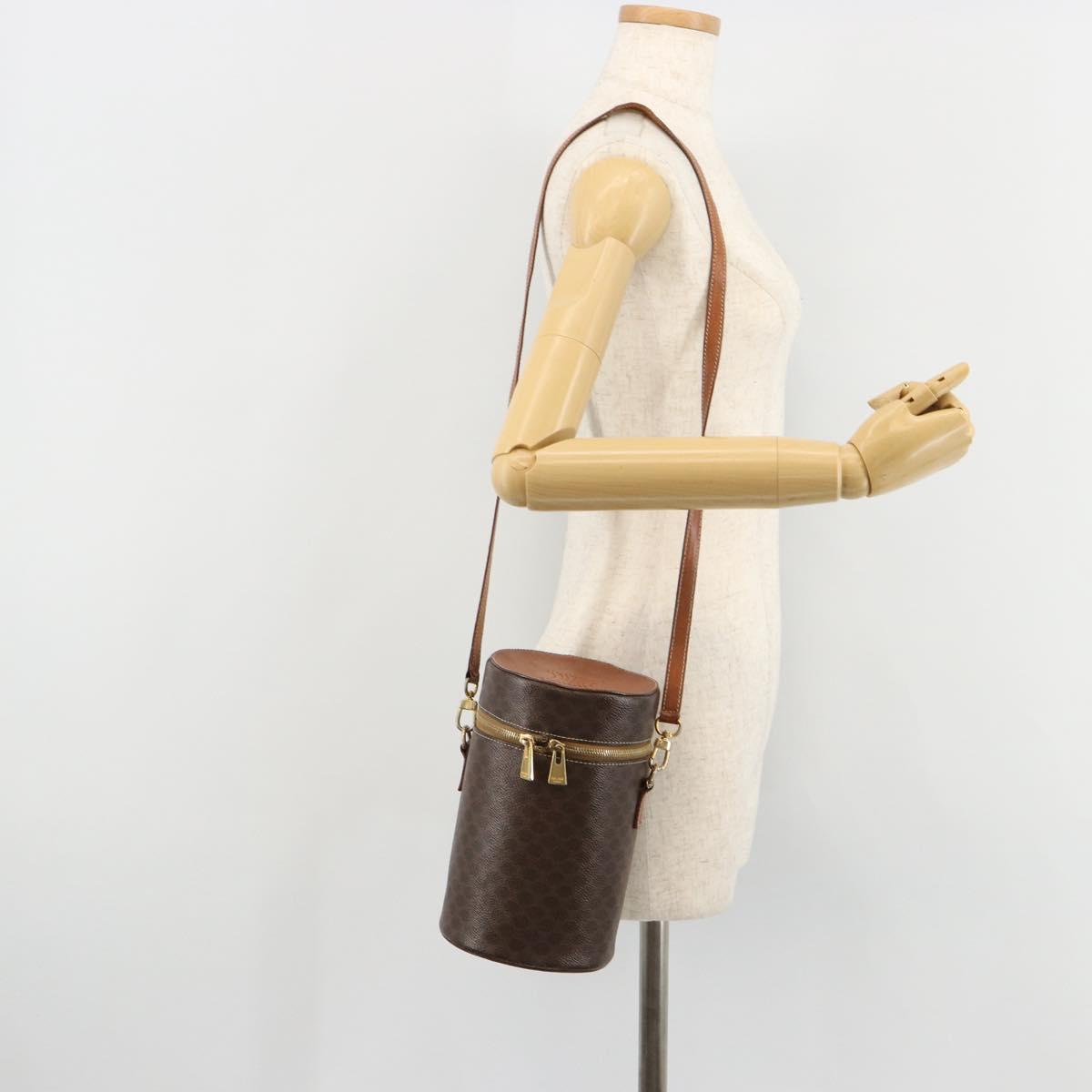 CELINE Macadam Canvas Shoulder Bag PVC Leather Brown Gold Auth 179946