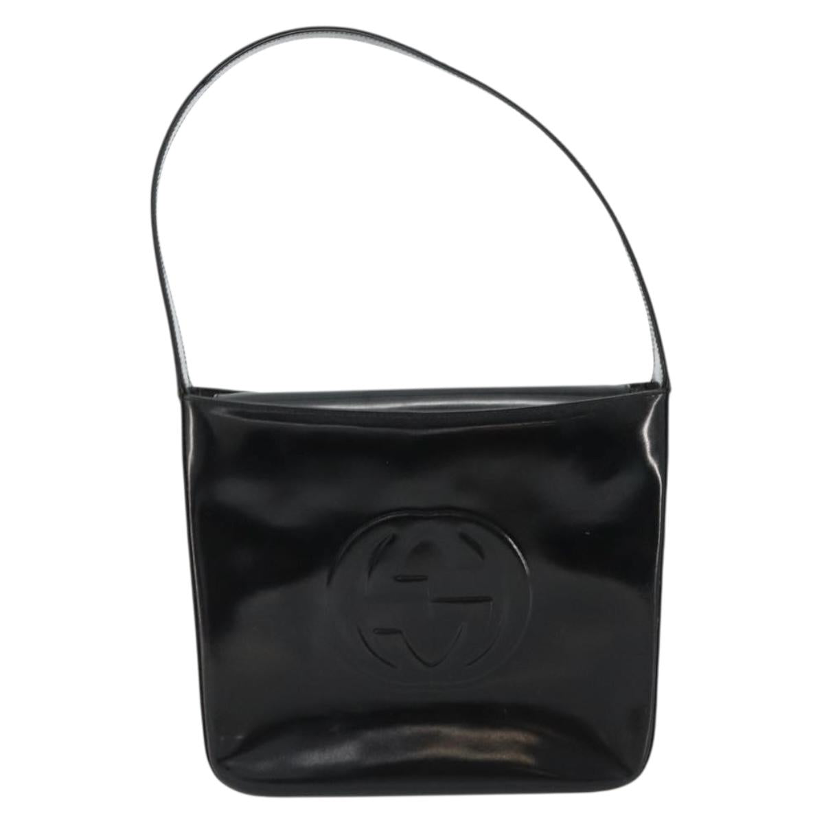 GUCCI Soho Shoulder Bag Patent leather Black Silver Auth 179948