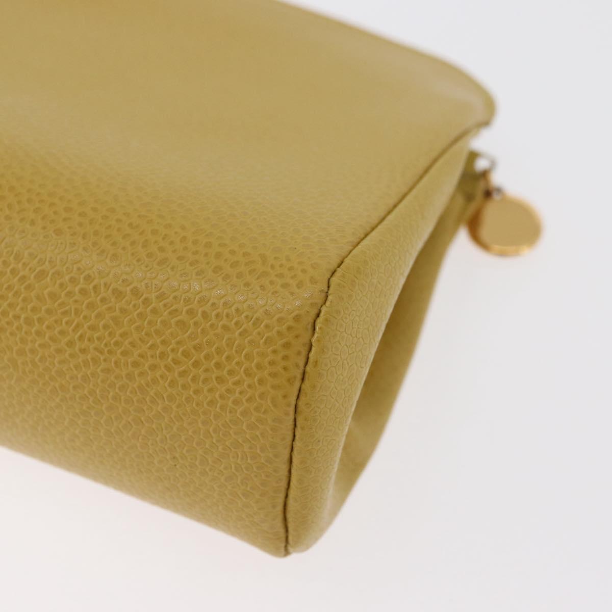 CHANEL Pouch Caviar Skin Yellow Gold CC Auth 179955