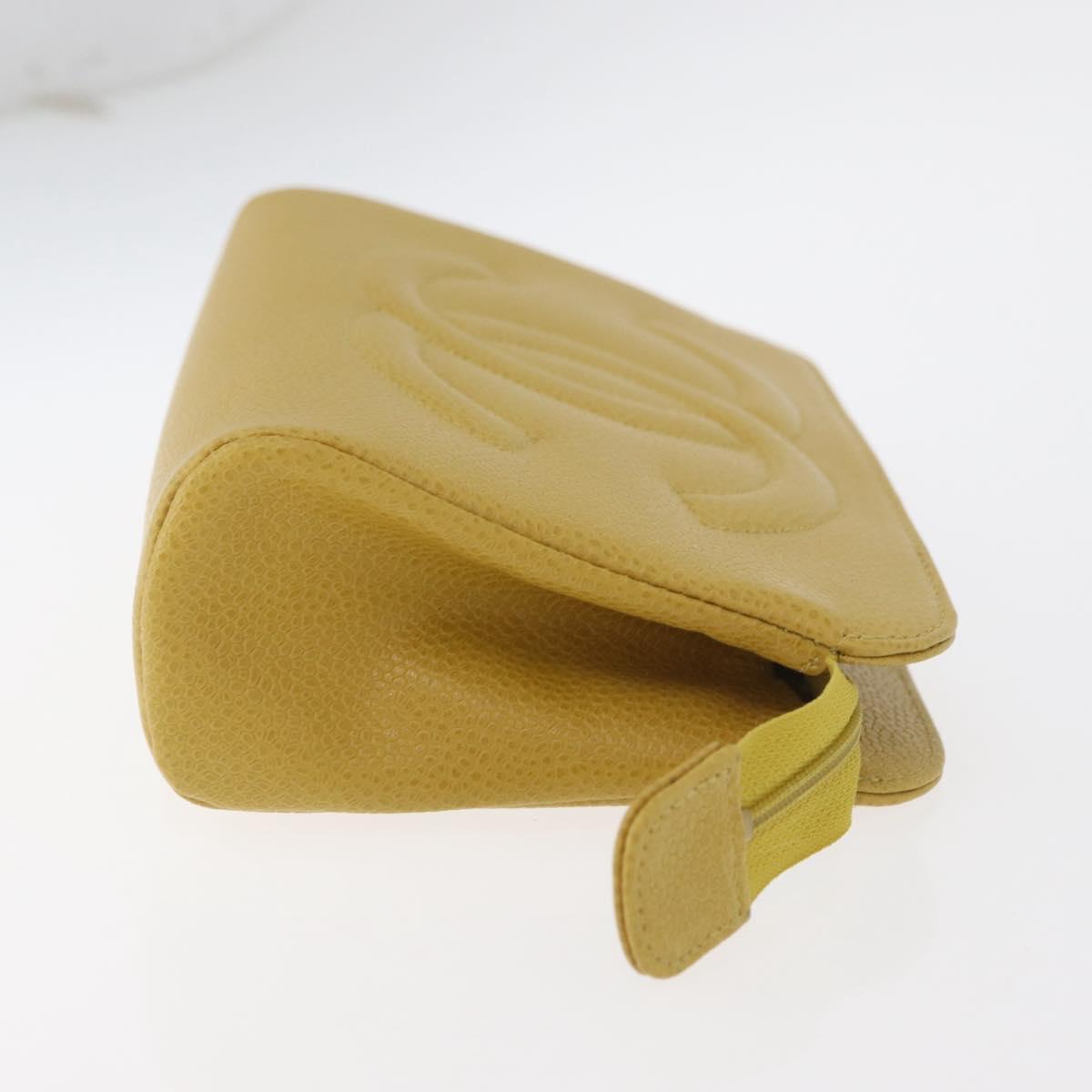 CHANEL Pouch Caviar Skin Yellow Gold CC Auth 179955