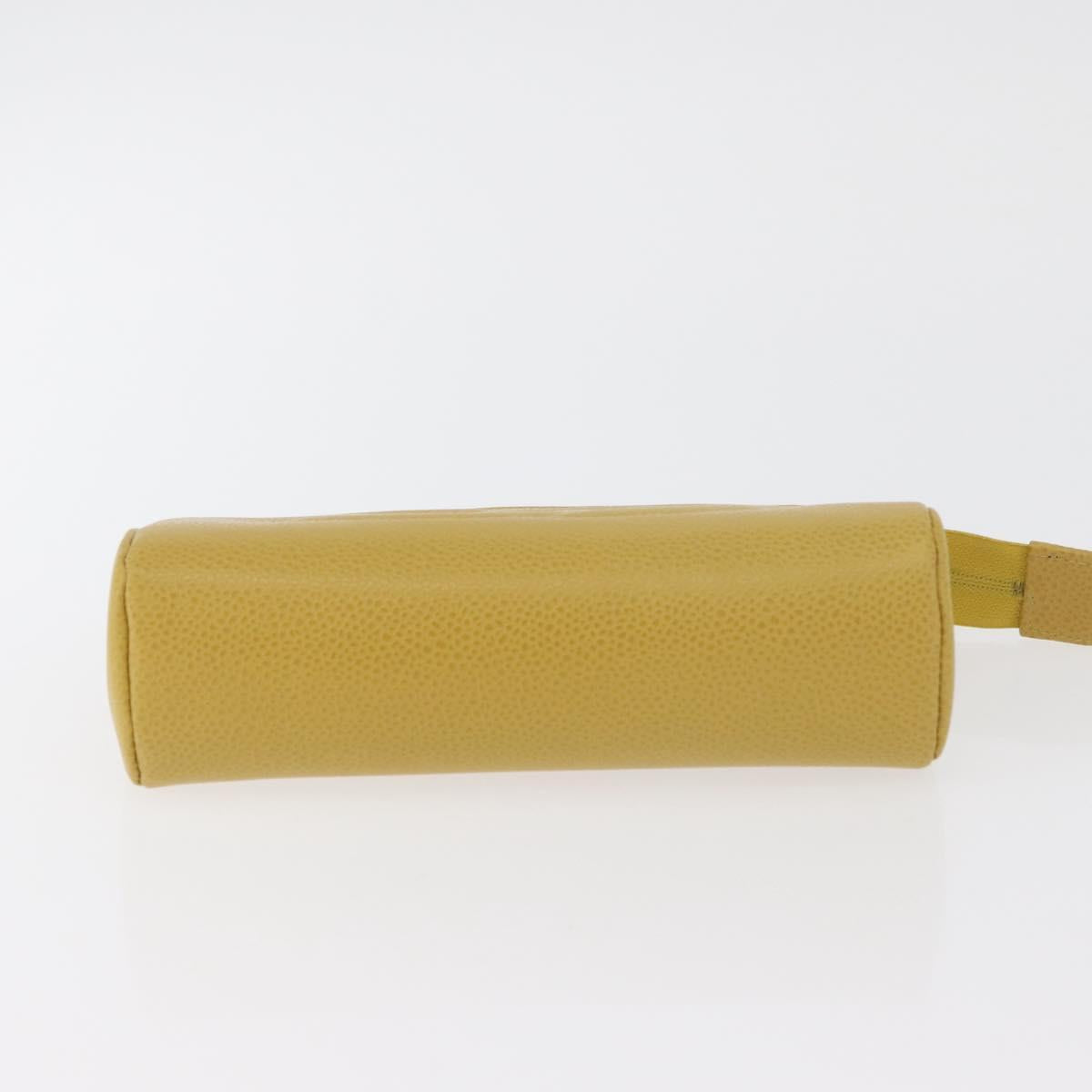 CHANEL Pouch Caviar Skin Yellow Gold CC Auth 179955