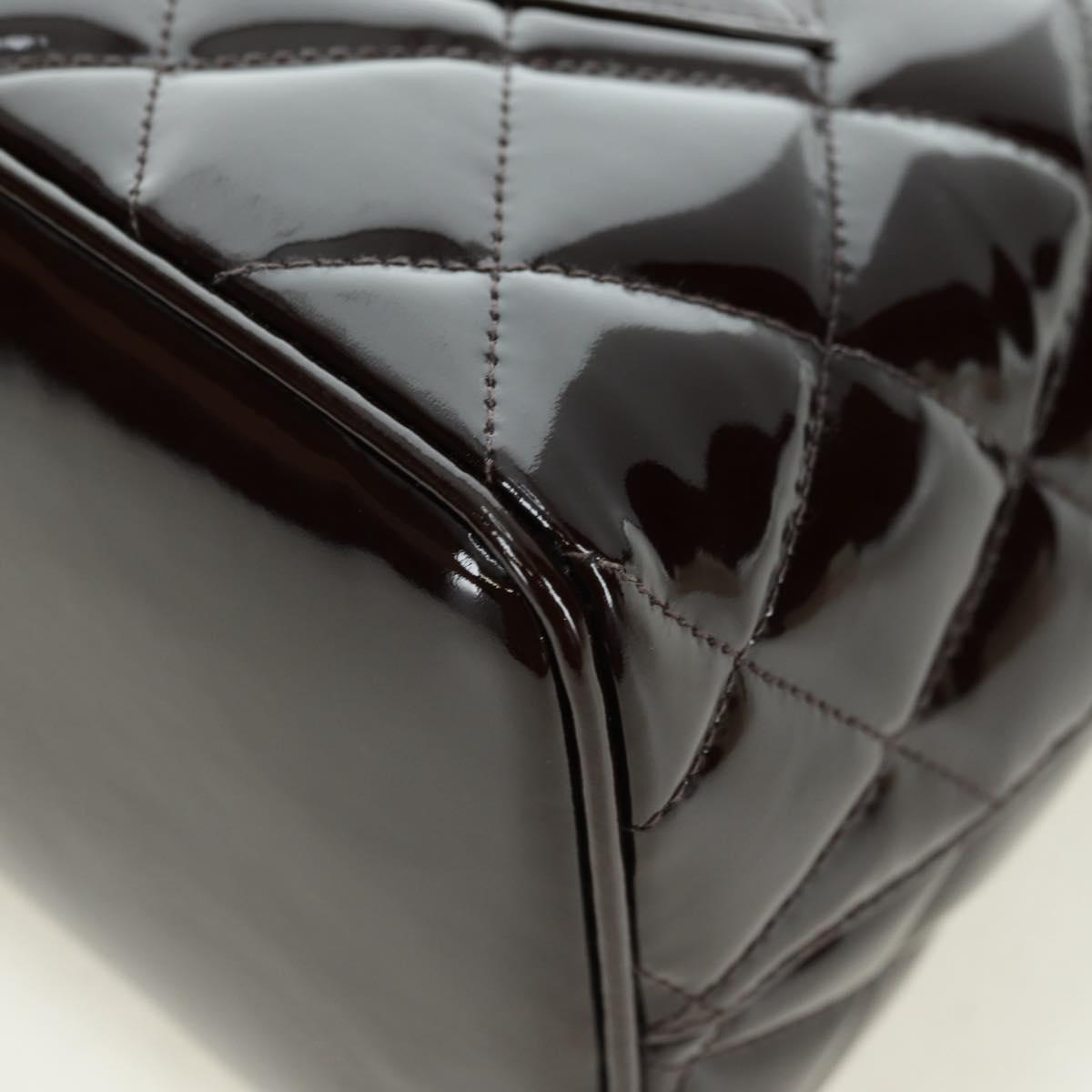 CHANEL Matelasse Reprint Tote Bag Patent leather Dark Brown Gold CC Auth 179958V