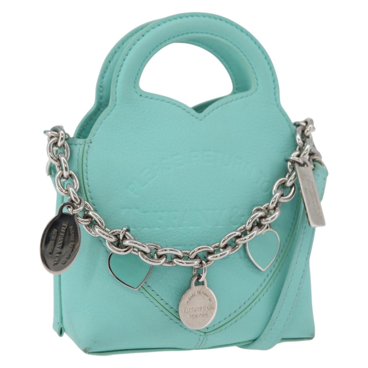 TIFFANY&Co. Return To Charm Bag Leather 2way Turquoise Blue Silver Auth 179961A