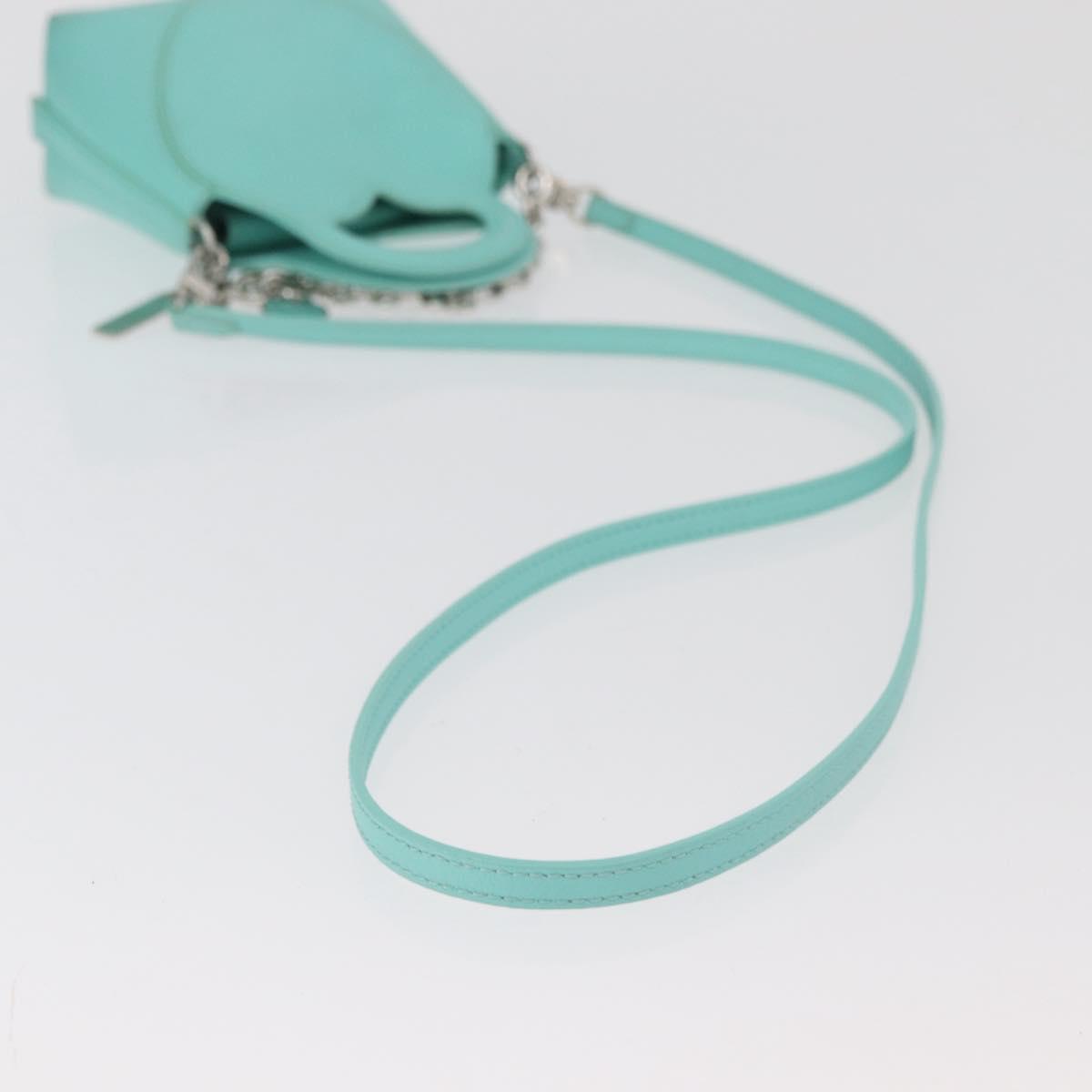 TIFFANY&Co. Return To Charm Bag Leather 2way Turquoise Blue Silver Auth 179961A