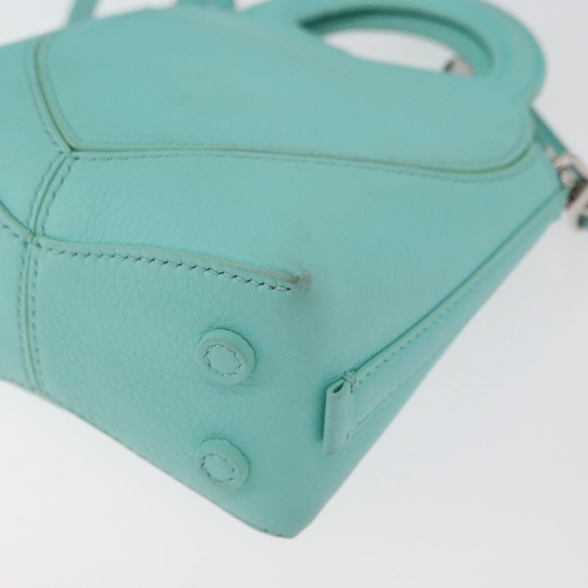 TIFFANY&Co. Return To Charm Bag Leather 2way Turquoise Blue Silver Auth 179961A