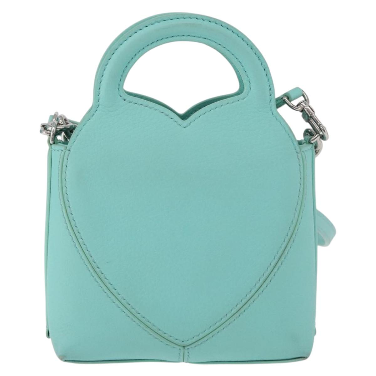 TIFFANY&Co. Return To Charm Bag Leather 2way Turquoise Blue Silver Auth 179961A
