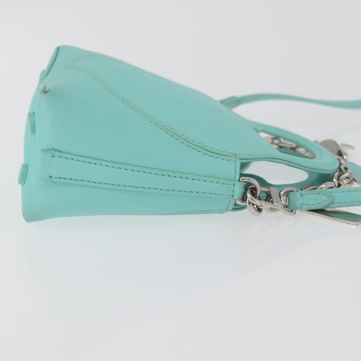 TIFFANY&Co. Return To Charm Bag Leather 2way Turquoise Blue Silver Auth 179961A