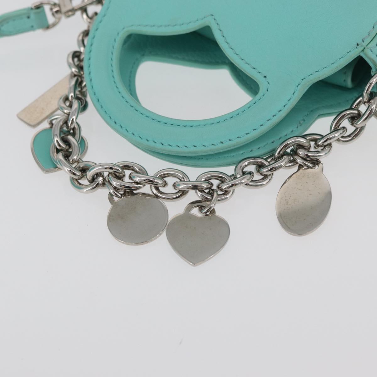 TIFFANY&Co. Return To Charm Bag Leather 2way Turquoise Blue Silver Auth 179961A