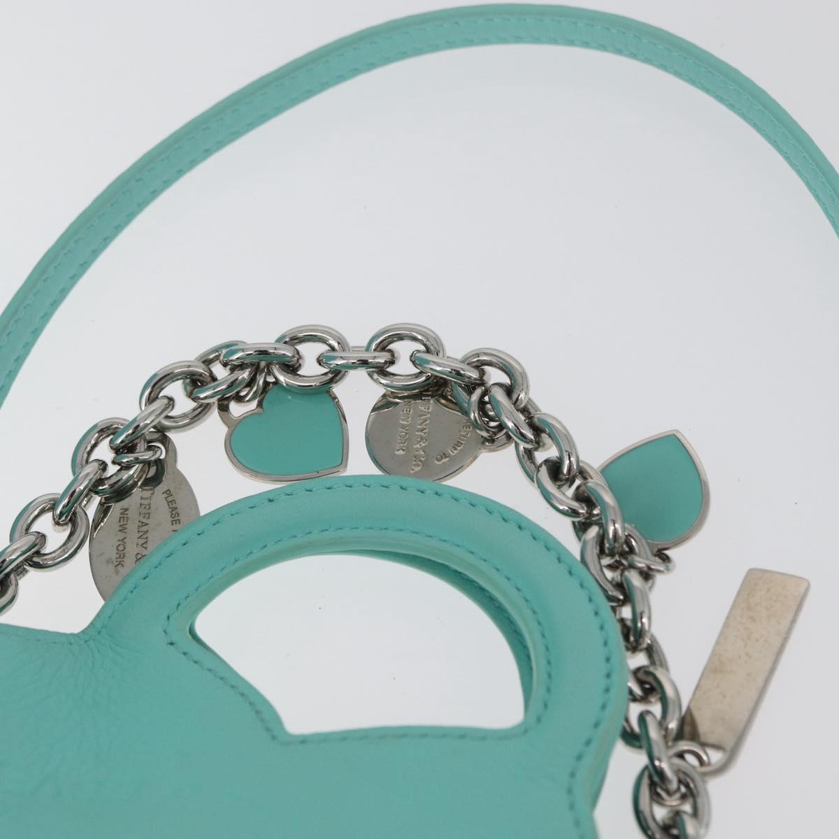 TIFFANY&Co. Return To Charm Bag Leather 2way Turquoise Blue Silver Auth 179961A
