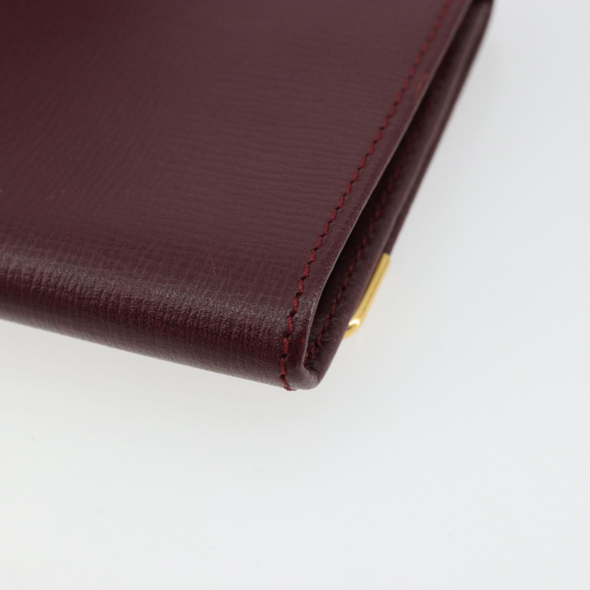 CARTIER Must Line Coin Purse Leather Bordeaux Gold Auth 179966A