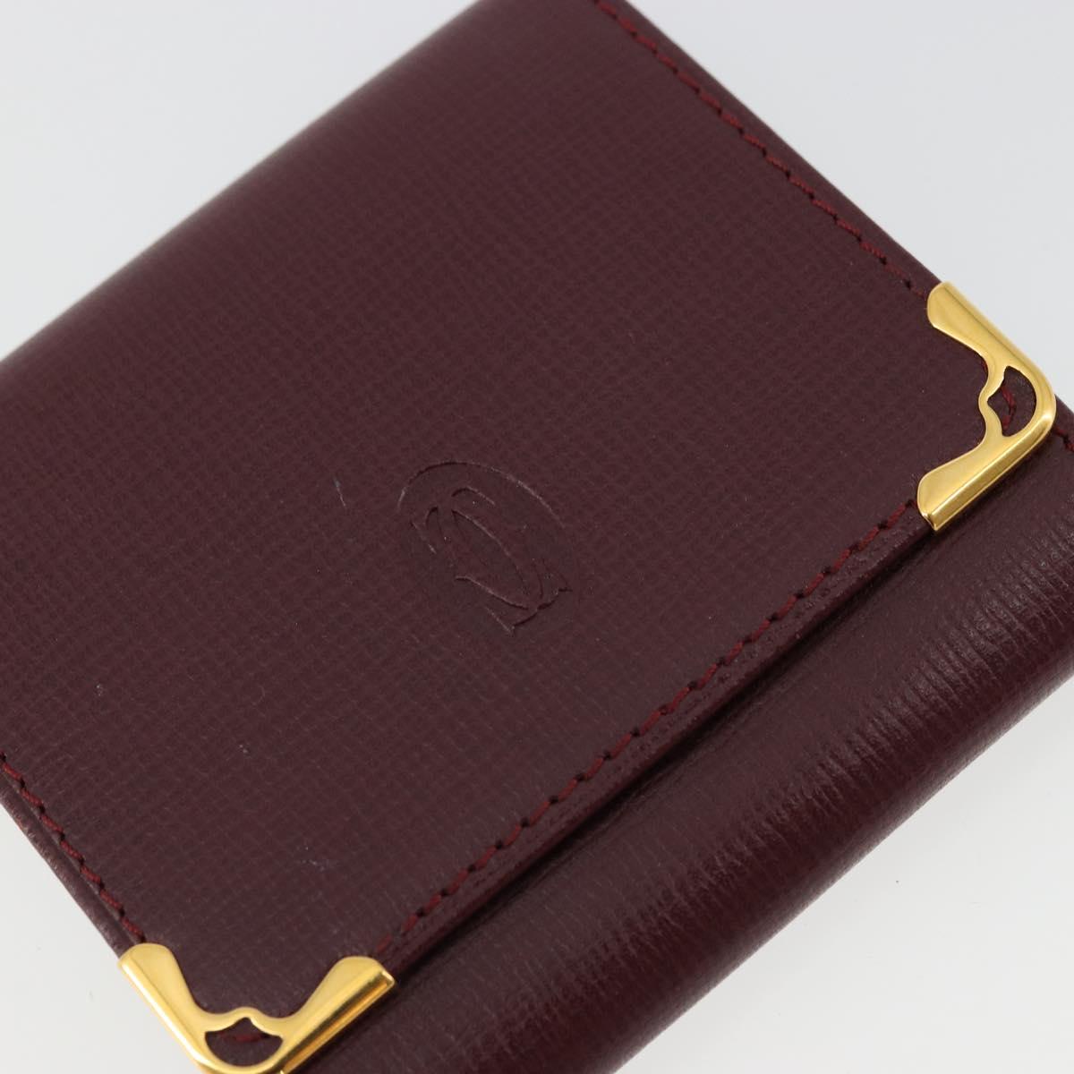 CARTIER Must Line Coin Purse Leather Bordeaux Gold Auth 179966A