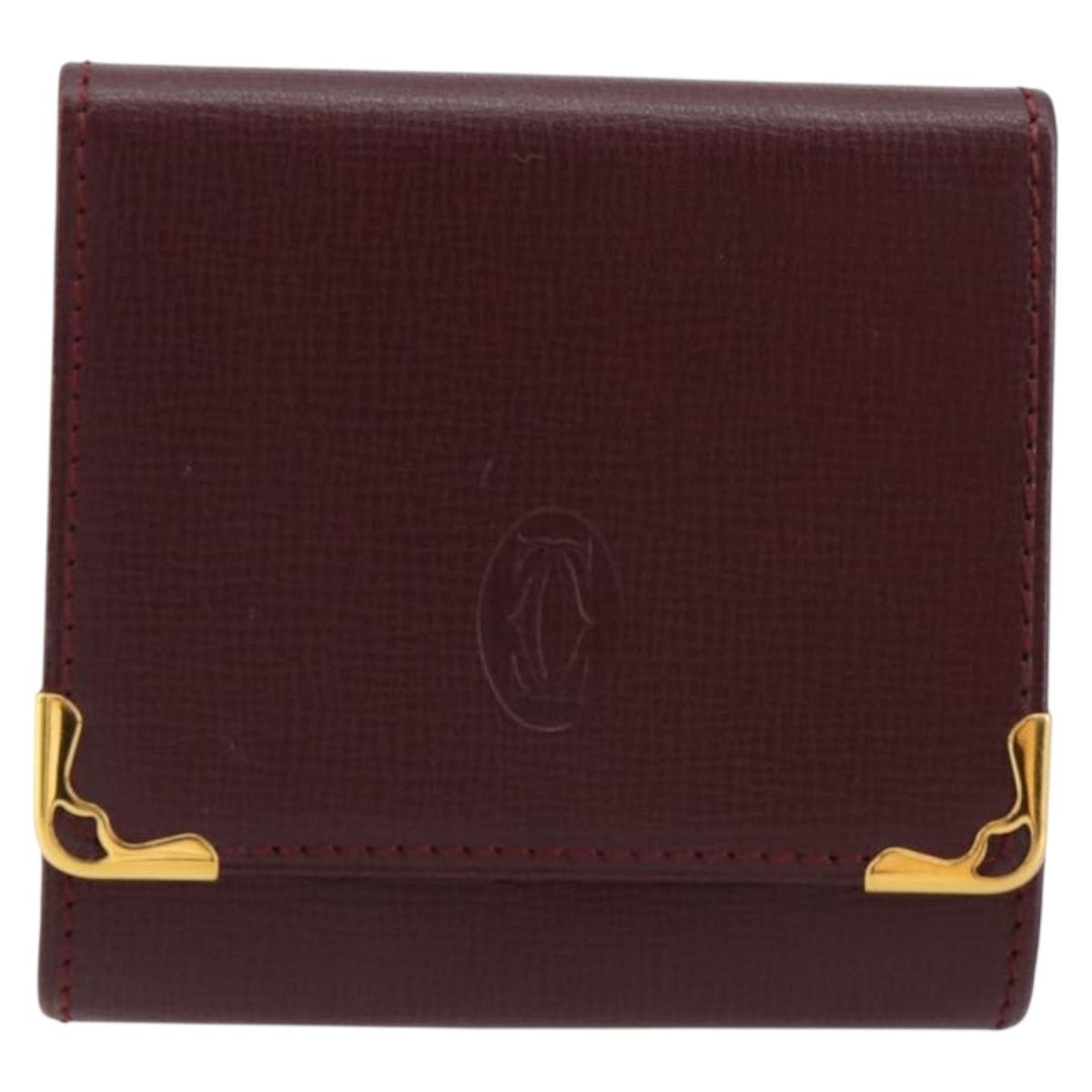CARTIER Must Line Coin Purse Leather Bordeaux Gold Auth 179966A
