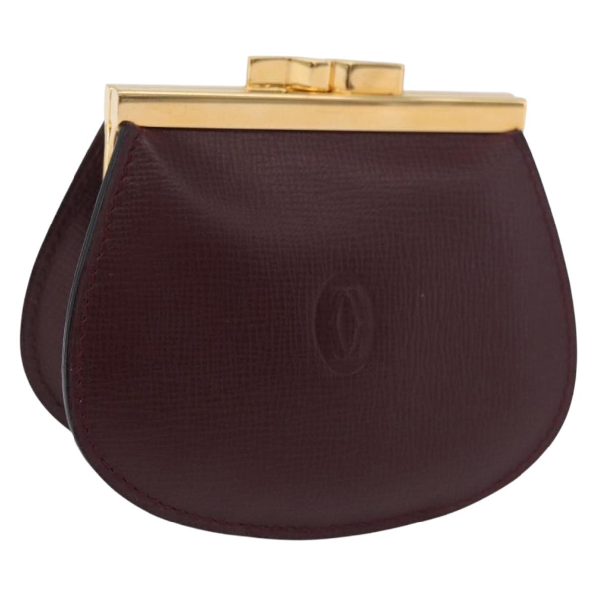 CARTIER Must Line Coin Purse Leather Bordeaux Gold Auth 179967A