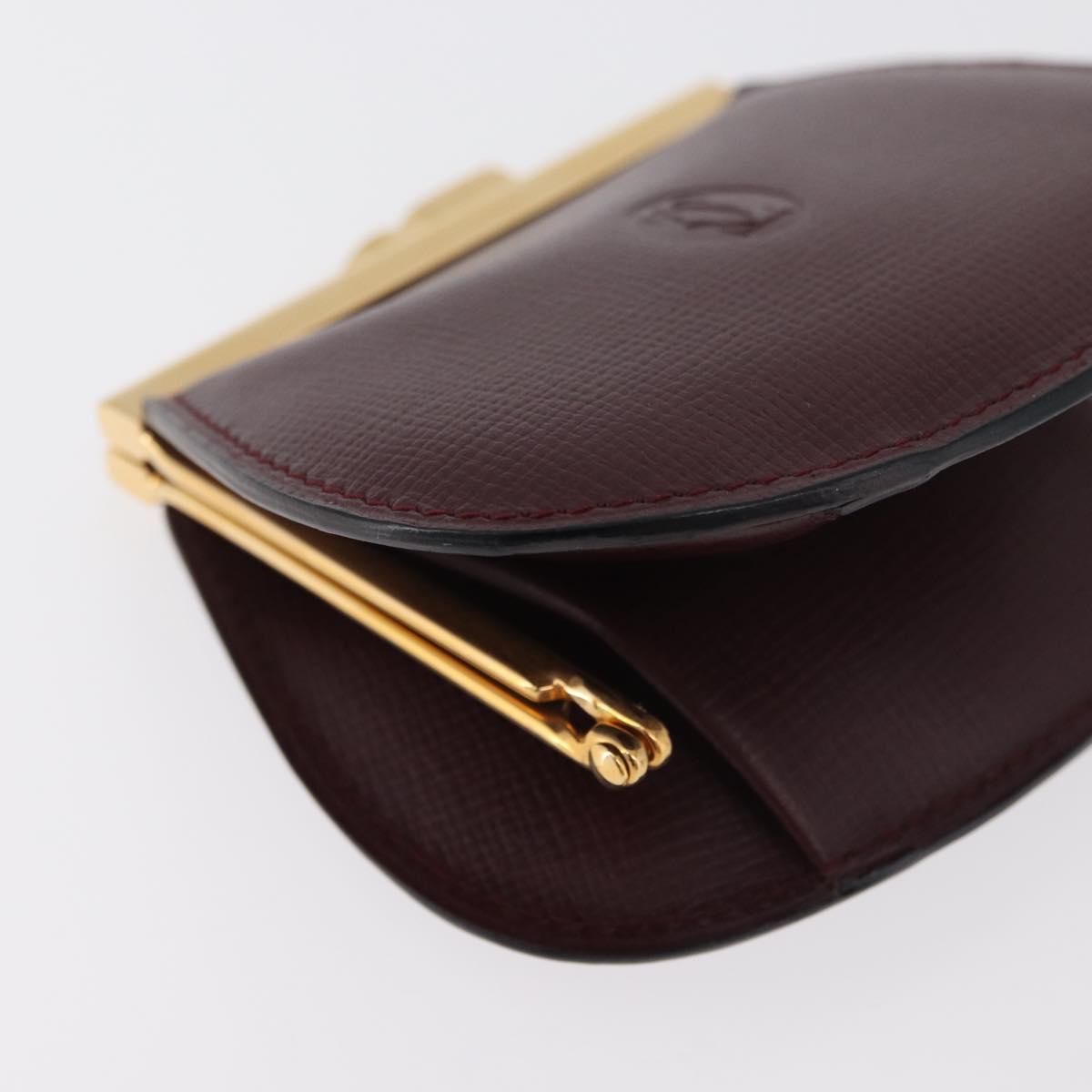 CARTIER Must Line Coin Purse Leather Bordeaux Gold Auth 179967A