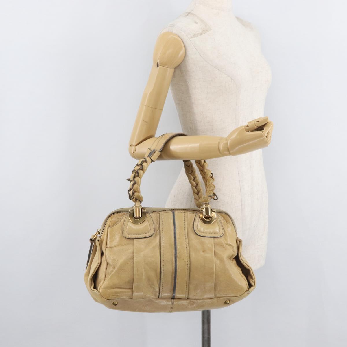 Chloe Hand Bag Leather Beige Gold Auth 179981