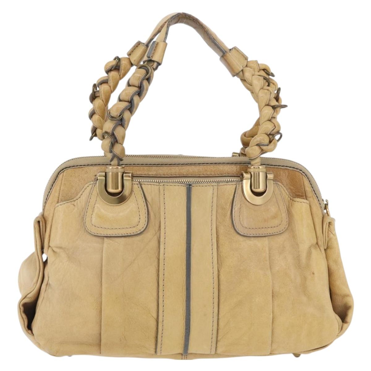 Chloe Hand Bag Leather Beige Gold Auth 179981