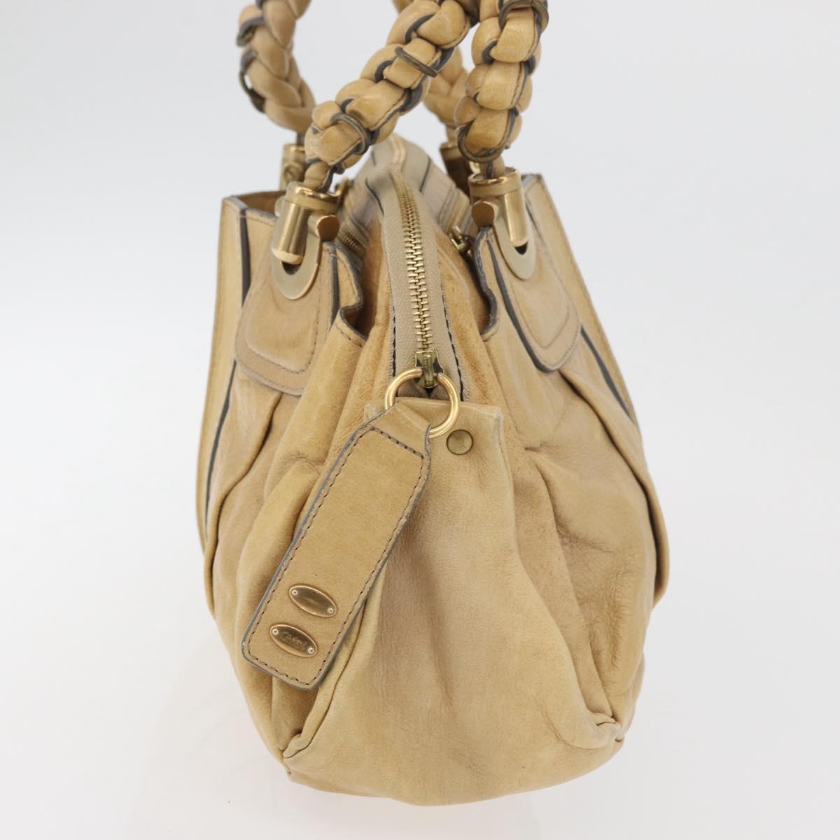 Chloe Hand Bag Leather Beige Gold Auth 179981