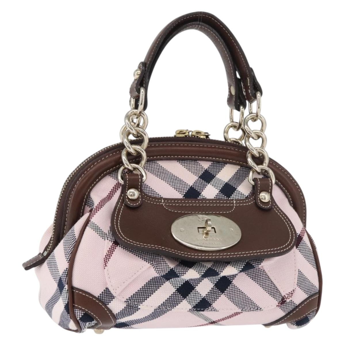 BURBERRY Novacheck Chain Blue Label Hand Bag Canvas Pink Gold Auth 179984