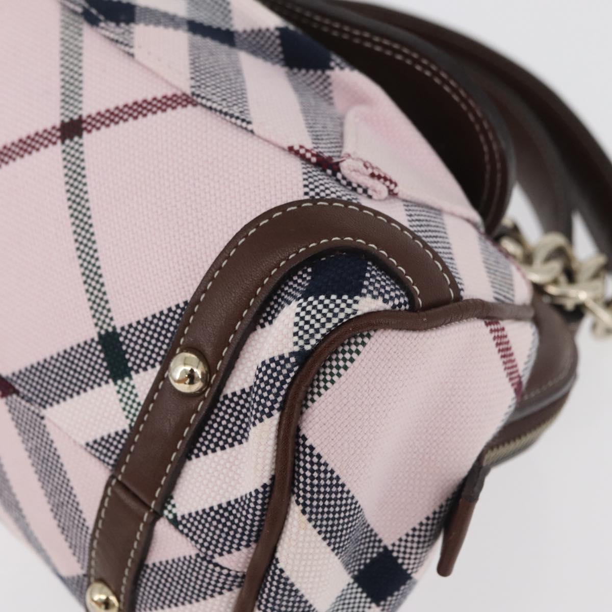 BURBERRY Novacheck Chain Blue Label Hand Bag Canvas Pink Gold Auth 179984