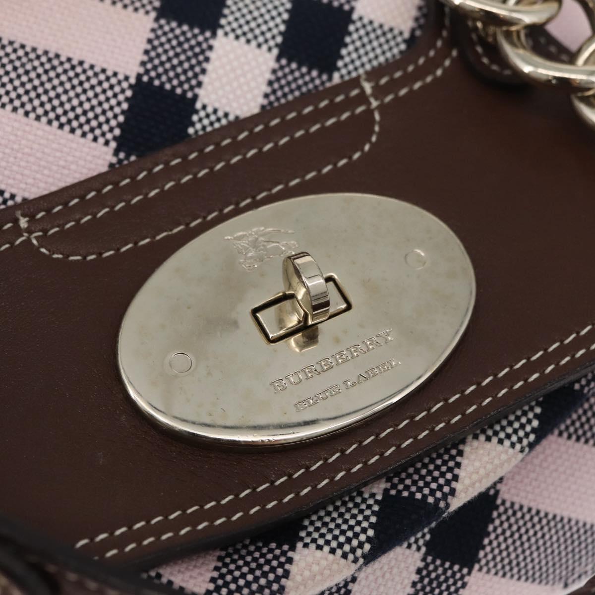 BURBERRY Novacheck Chain Blue Label Hand Bag Canvas Pink Gold Auth 179984