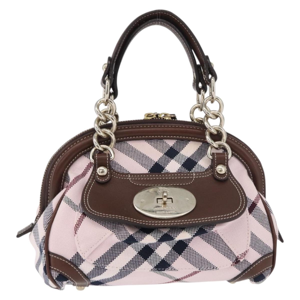 BURBERRY Novacheck Chain Blue Label Hand Bag Canvas Pink Gold Auth 179984