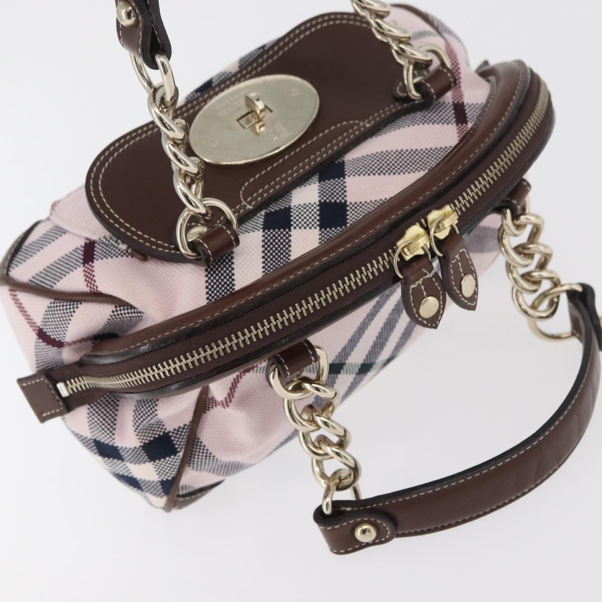 BURBERRY Novacheck Chain Blue Label Hand Bag Canvas Pink Gold Auth 179984