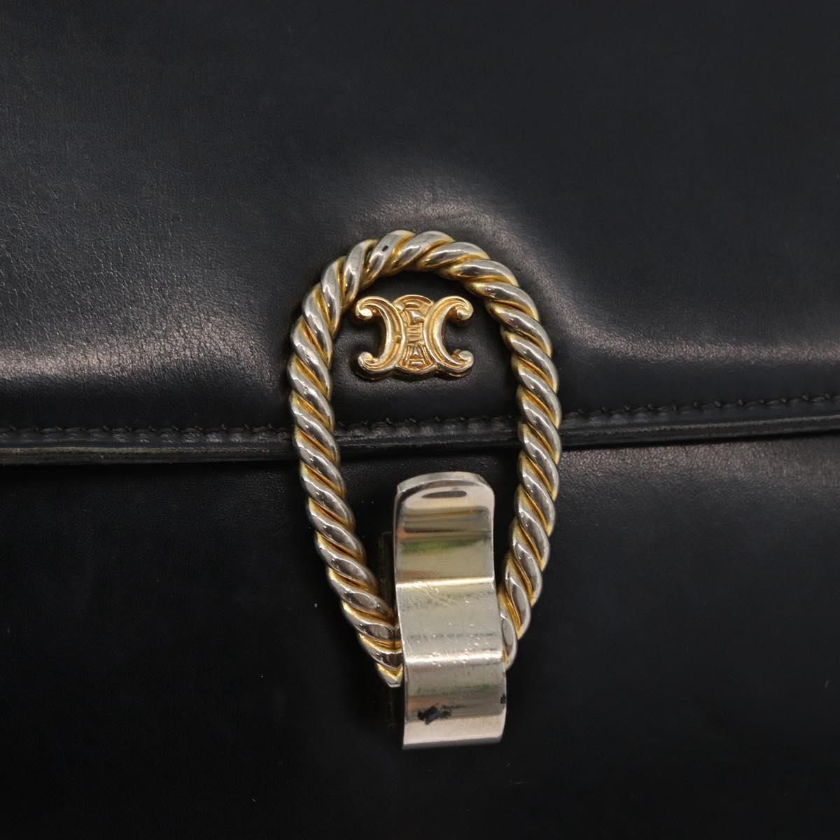 CELINE Shoulder Bag Leather Black Gold Auth 179985