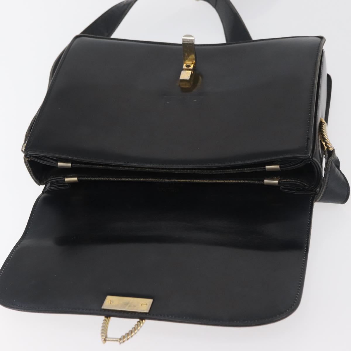 CELINE Shoulder Bag Leather Black Gold Auth 179985