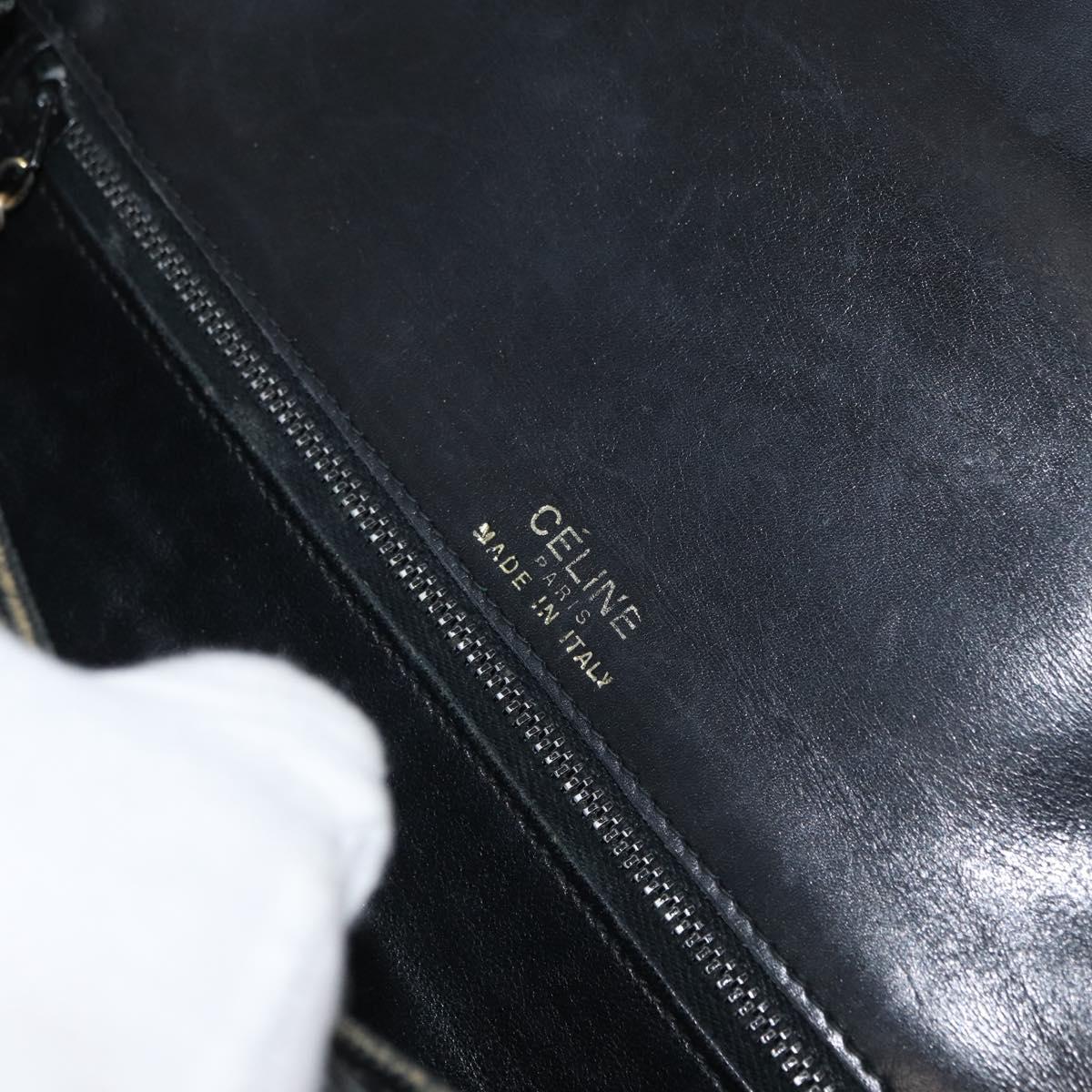 CELINE Shoulder Bag Leather Black Gold Auth 179985