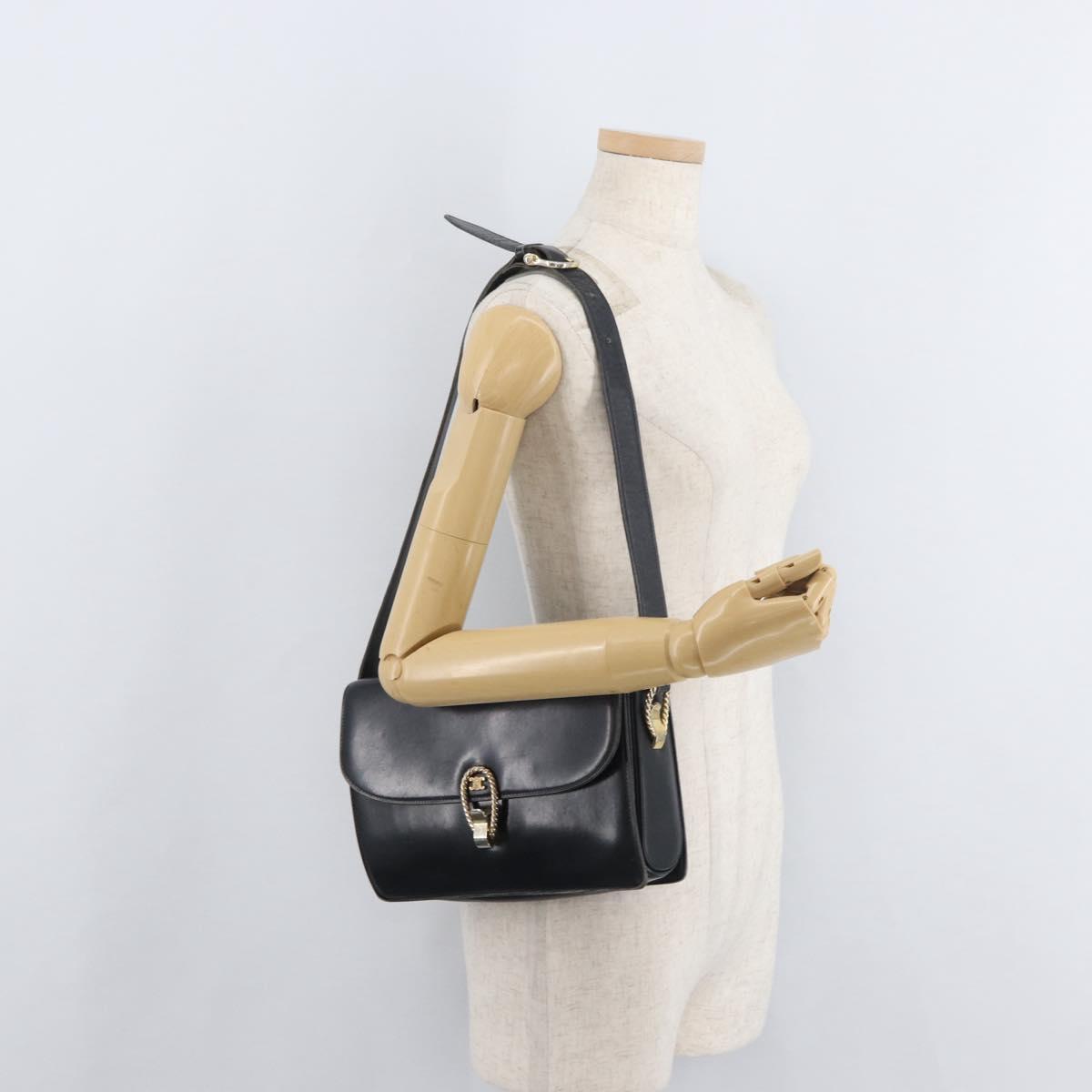 CELINE Shoulder Bag Leather Black Gold Auth 179985