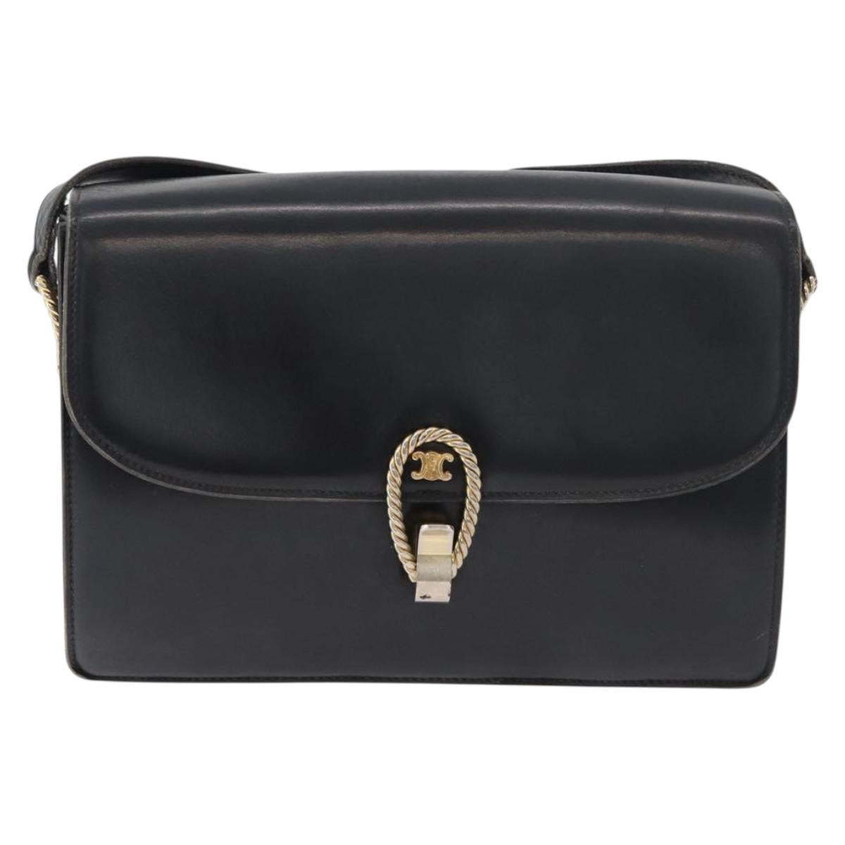 CELINE Shoulder Bag Leather Black Gold Auth 179985