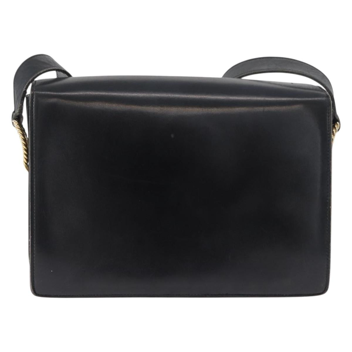 CELINE Shoulder Bag Leather Black Gold Auth 179985