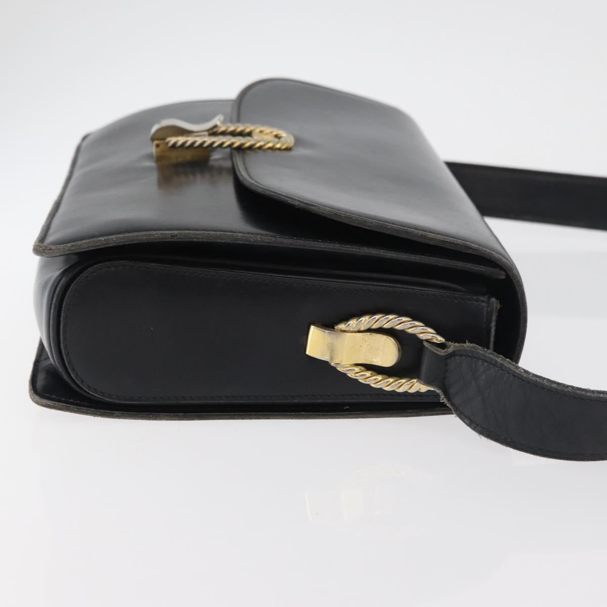 CELINE Shoulder Bag Leather Black Gold Auth 179985