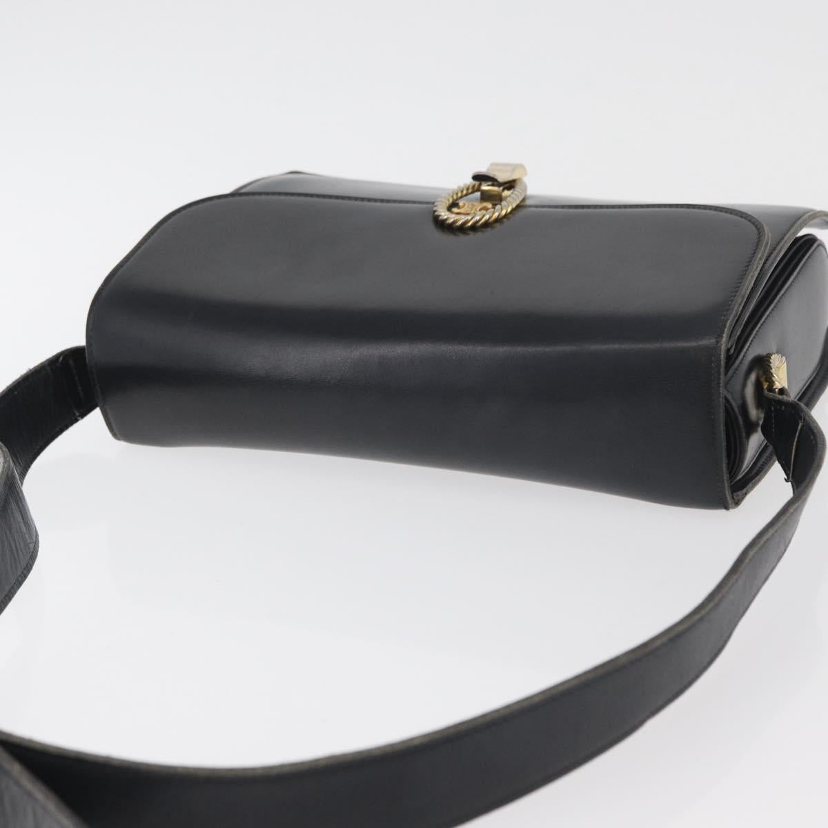 CELINE Shoulder Bag Leather Black Gold Auth 179985