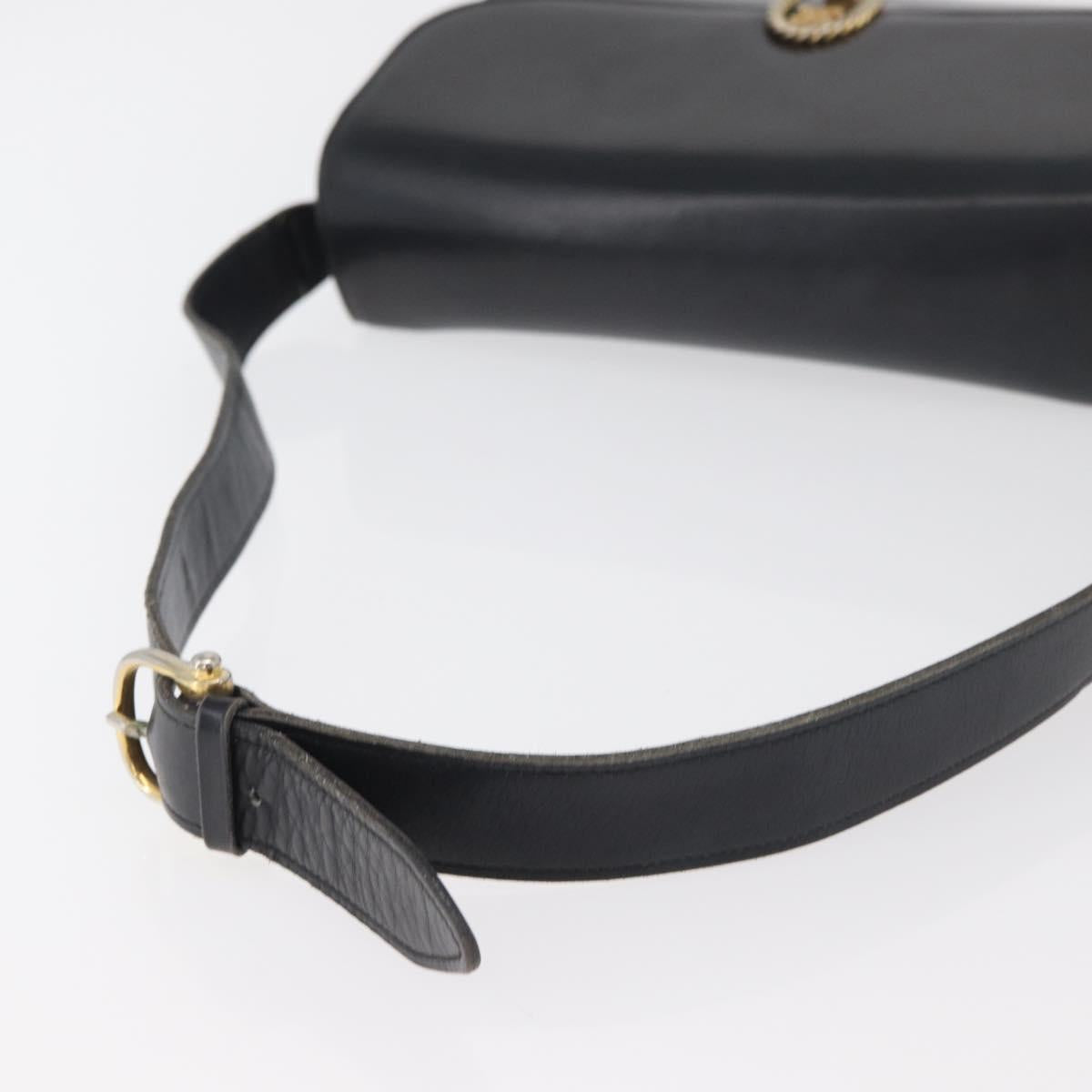 CELINE Shoulder Bag Leather Black Gold Auth 179985