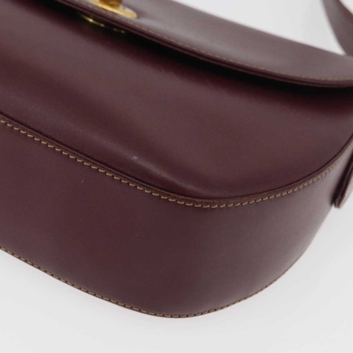 CARTIER Must Line Shoulder Bag Leather Bordeaux Gold Auth 179989