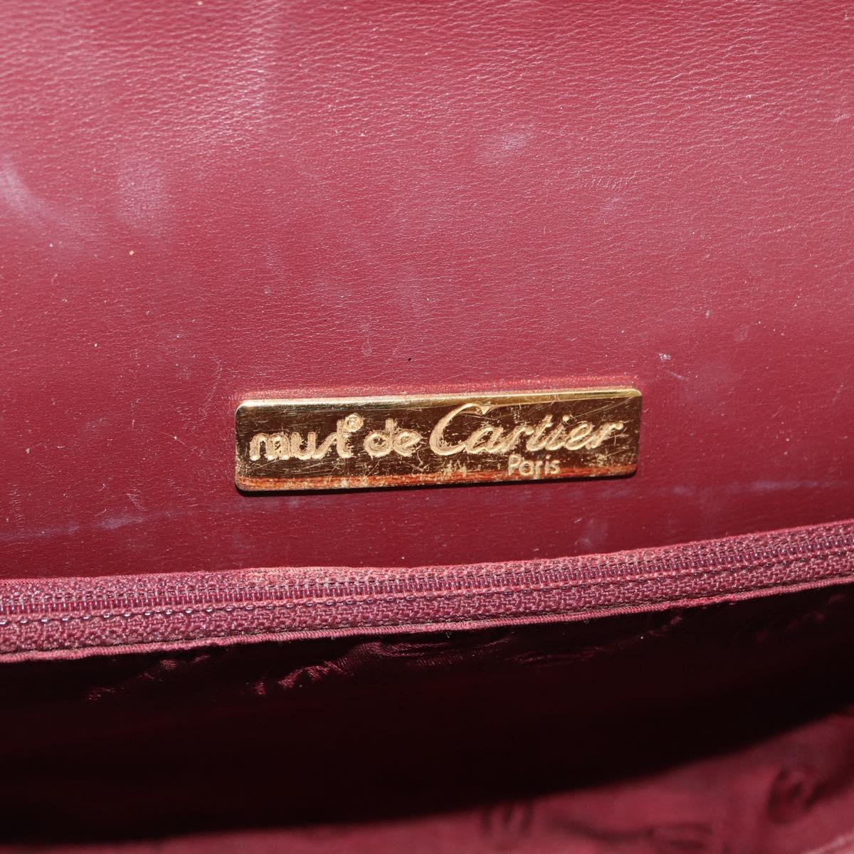 CARTIER Must Line Shoulder Bag Leather Bordeaux Gold Auth 179989