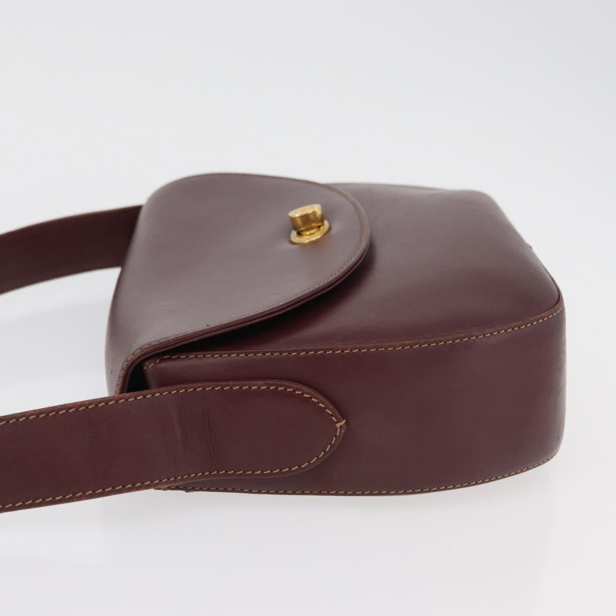 CARTIER Must Line Shoulder Bag Leather Bordeaux Gold Auth 179989
