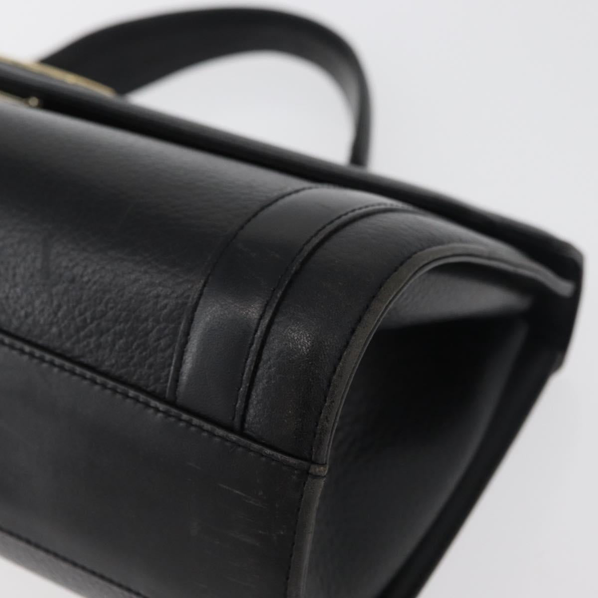 Burberrys Hand Bag Leather Black Gold Auth 179992