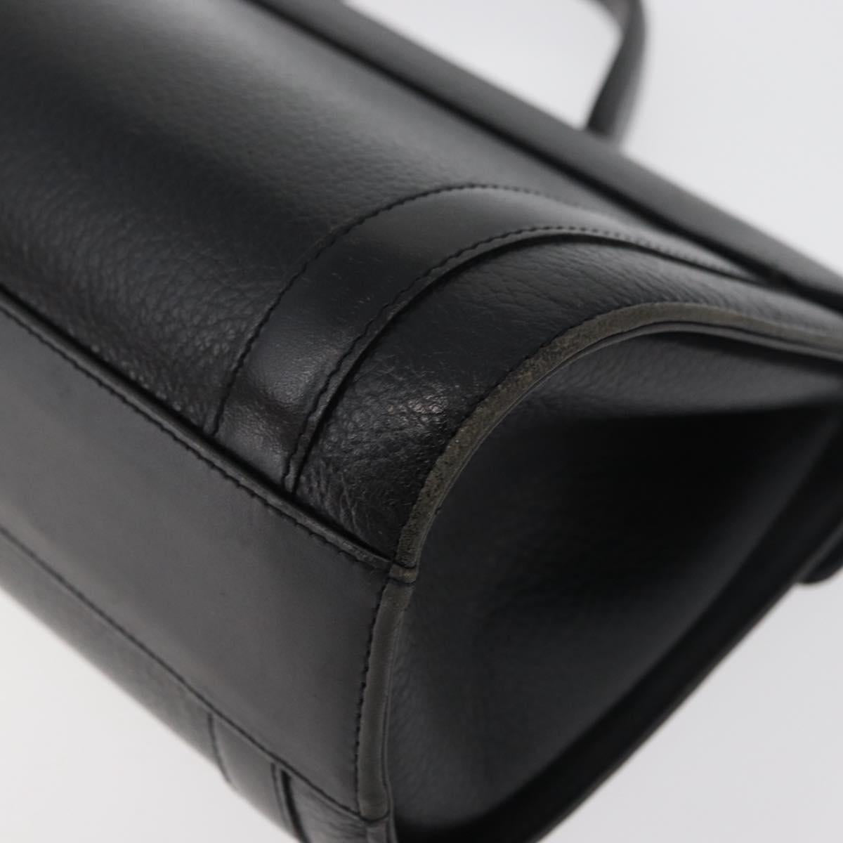 Burberrys Hand Bag Leather Black Gold Auth 179992